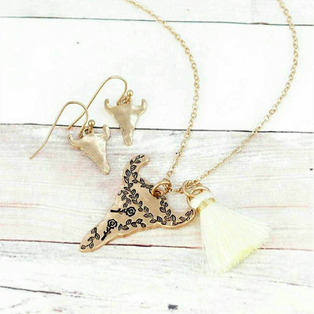 💎BOGO Western Steer Head Tassel Necklace Earrings